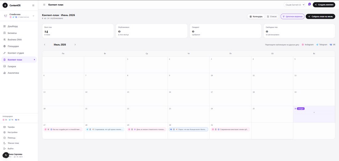 Контент-план в платформе ContentOS